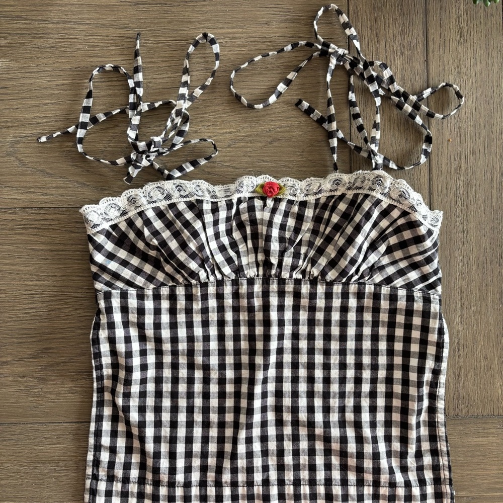 Kimchi Blue Black and White Gingham  Top - open tube top back